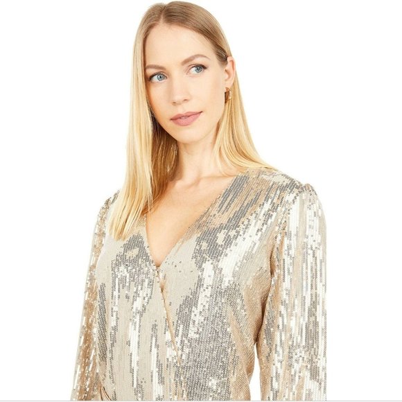 NWT WAYF - Sequin V-Neck Long Sleeve Mini Dress - Picture 8 of 8